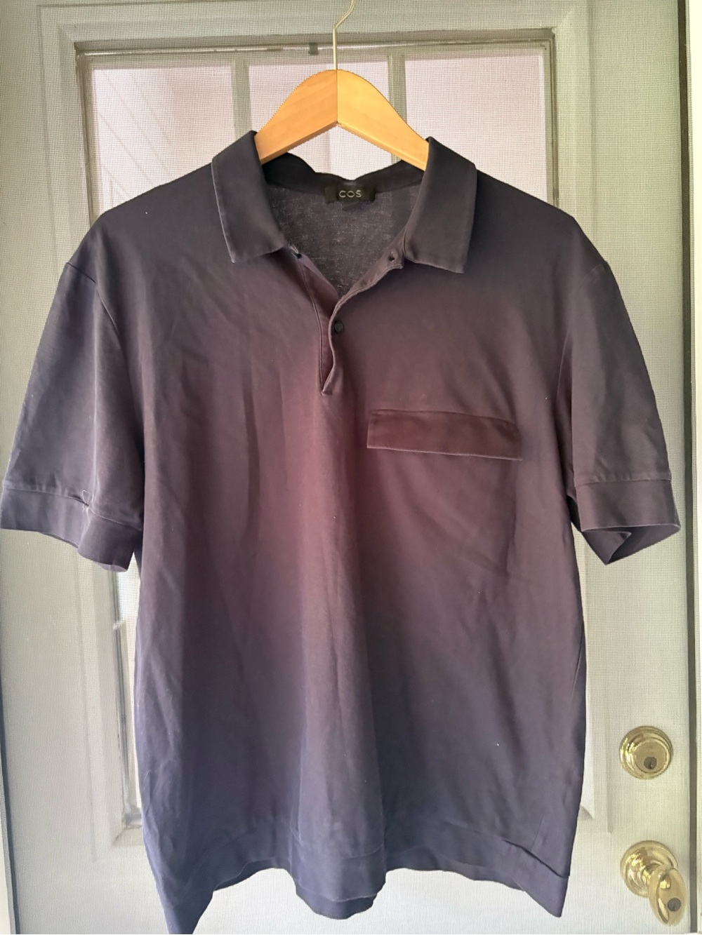 COS Navy Short-Sleeve Polo with Chest Pocket